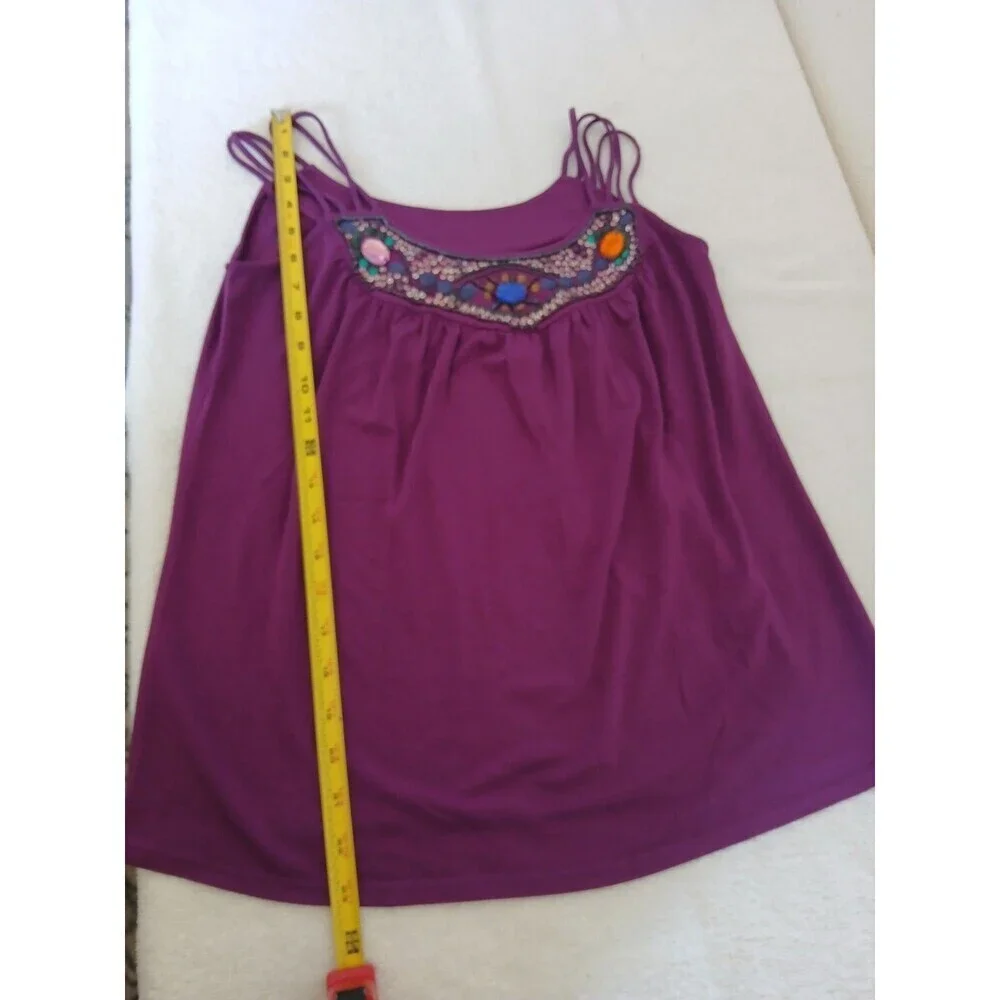 Amass‎ Womens Tank Top Purple Size 2 Sequin Accents Sleeveless Casual Summer